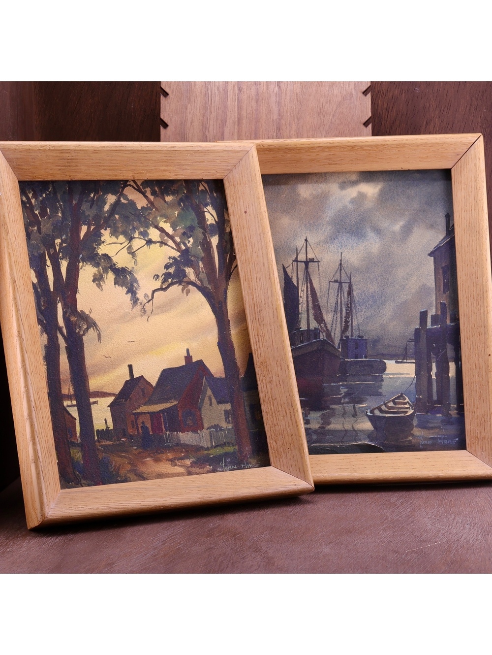 Pair of Original John Cuthbert Hare Harbor Watercolors Signed Cape Cod Art